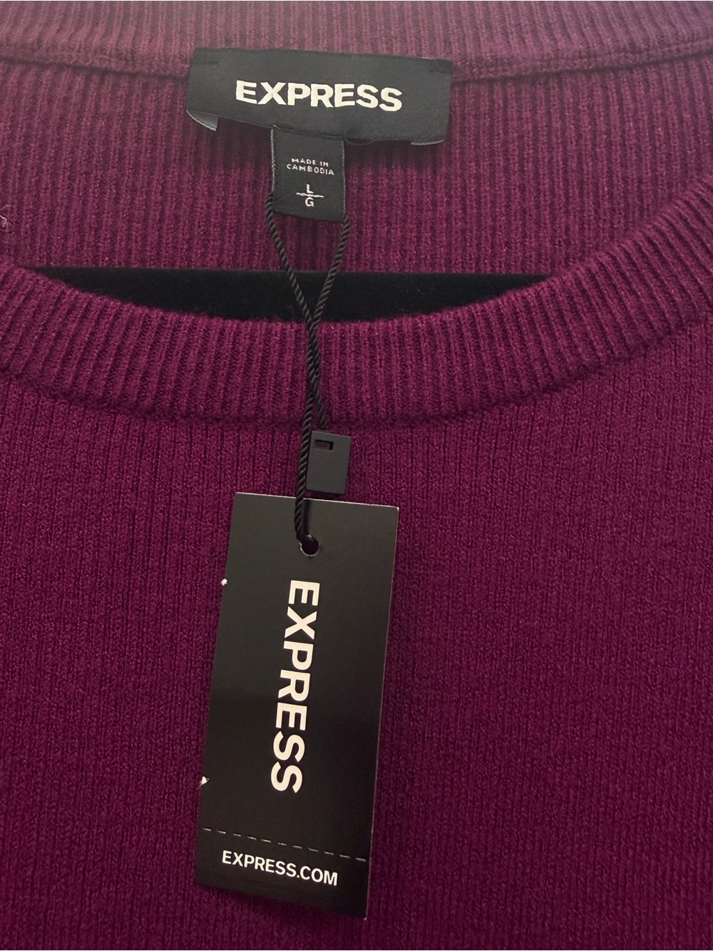 Express Women's Scoopneck Balloon-Sleeve Ribbed Sweater in Plum Purple